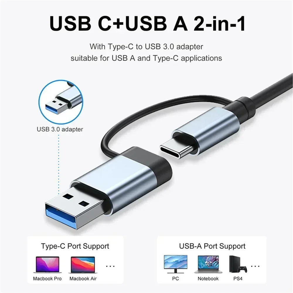 8 in 1 USB C Hub Expander Multiport Adapter Type C Splitter Dock USB 3 Port for Xiaomi Phone Tablet Fast Data Transfer Charging