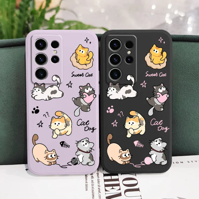Cat String Ball Phone Case For Samsung Galaxy S25 S24 S23 S22 S21 S20 S10 S10E Ultra Plus FE Note 20 Ultra 10 Plus Cover