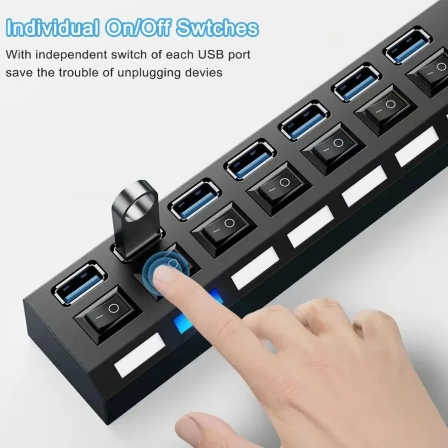 USB 3.0 2.0 Hub High Speed 4/7 Ports Multi USB Splitter USB Adapter Expander for Desktop PC Laptop Adapter with Switch Cable