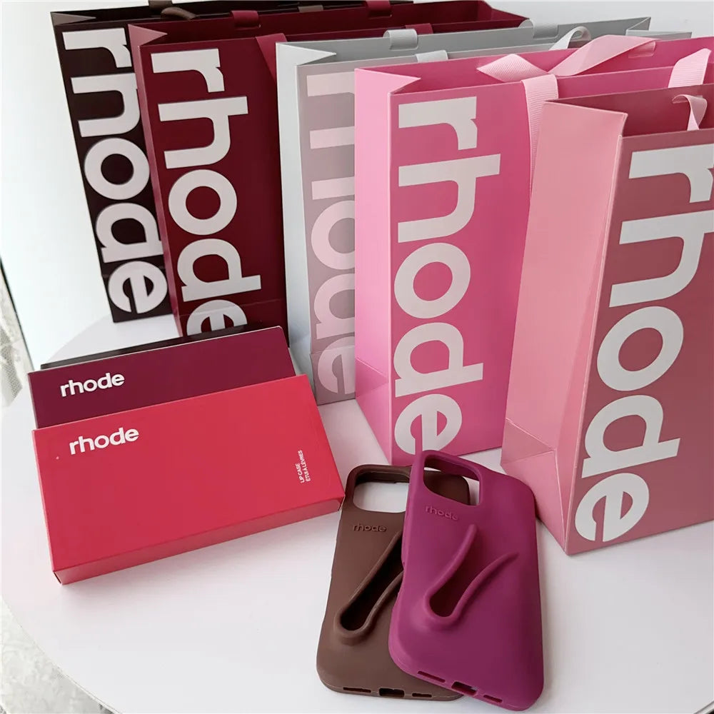 With Box Rhode Bag Fashion Phone Case for iPhone 16E 17 Air 16 15 14 13 12 11 Pro Max Plus Lip Gloss Portable Stand Cover Funda