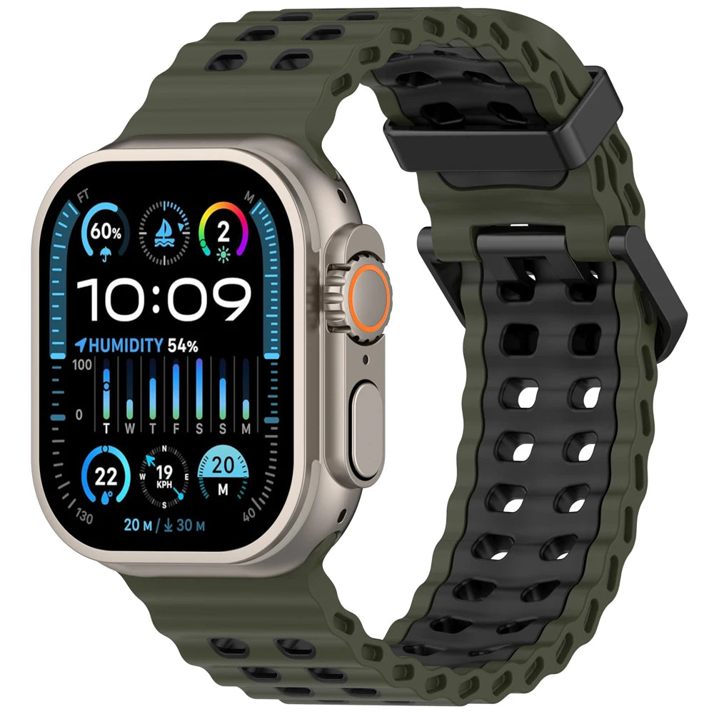 Ocean strap For Apple Watch Ultra 2 Band 49mm 46mm 45mm 44mm Two-Tone Sports Silicone Bracelet iWatch series 10 9 8 7 6 SE band