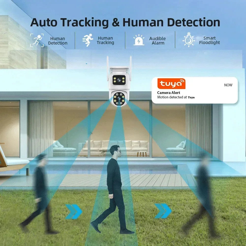 ANSVICAM Tuya Wifi IP Camera 8K with Alexa Google Onvif NVR Dual Lens Camera PTZ Outdoor 4K Dual Screen Auto Tracking Night Mod