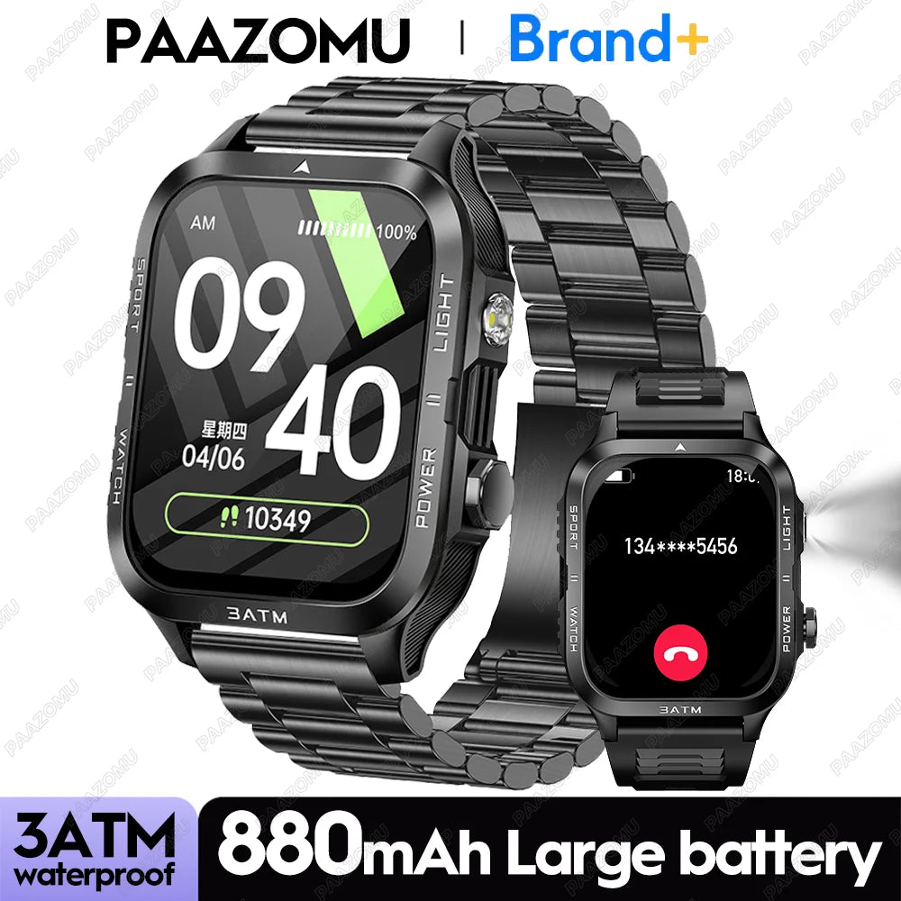 Smartwatch 3ATM Waterproof 1.96''HD Screen BT Call Health Monitor Flashlight 880MAH Battery Sports Smart Watch For Android iOS
