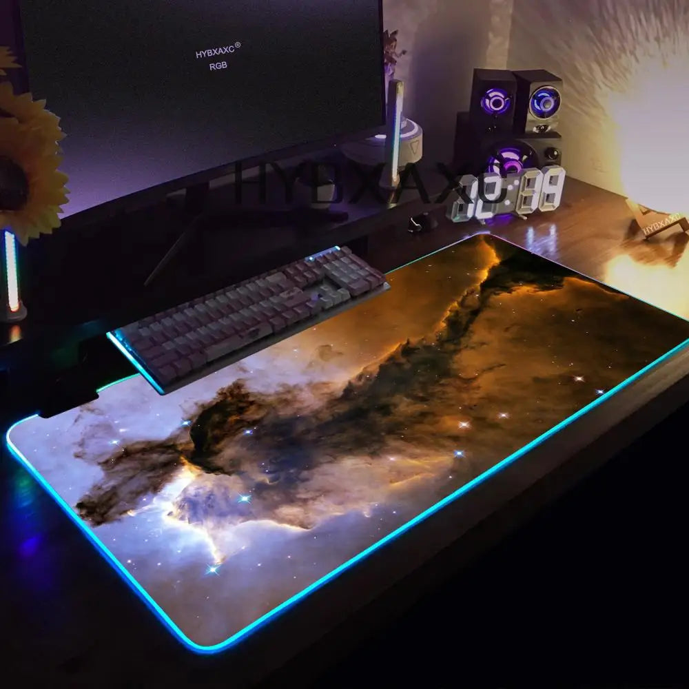 Hot Cosmos Space Solar System Planet Mouse Pad RGB Gaming Mouse Pad HD Gamer Large LED Light XXL PC Computer Carpet
