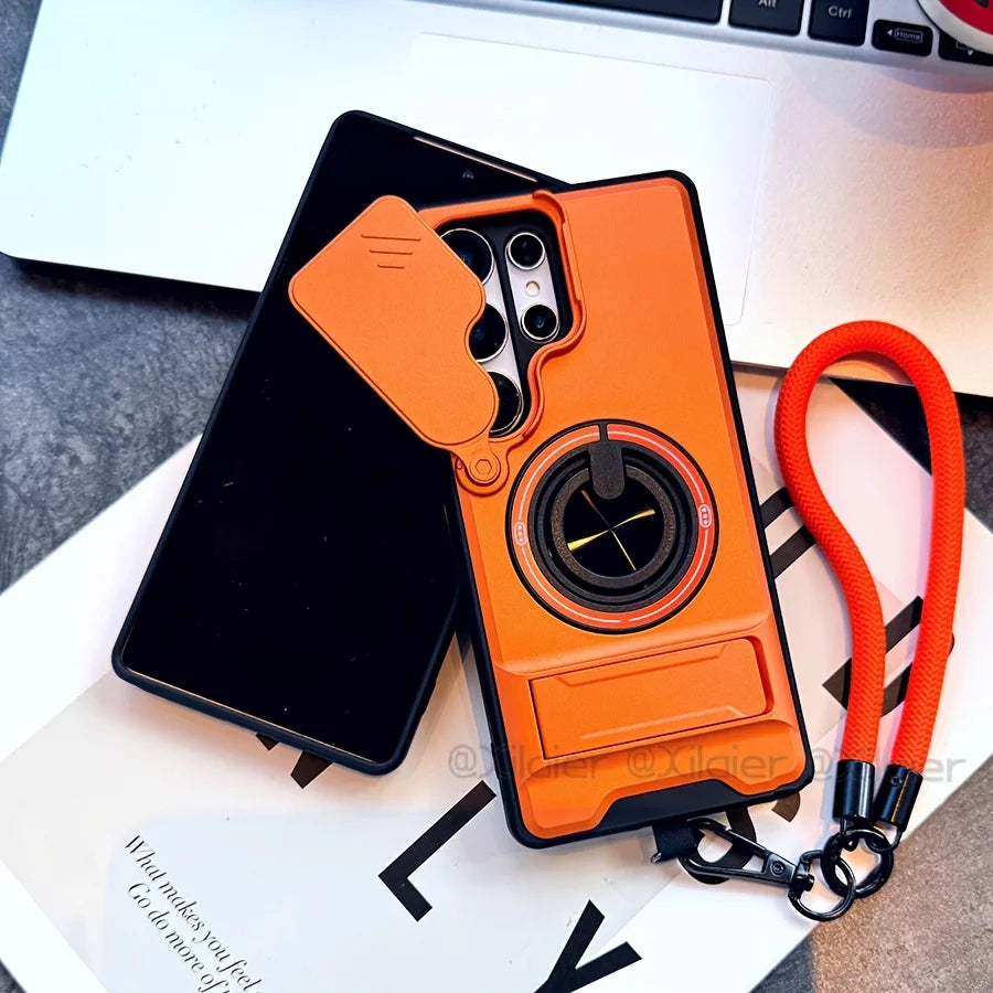 for Samsung Galaxy S26 S24 S23 Ultra S25 Edge FE Multifunctional Phone Case. with Lanyard, Stand,for Car Mounts.