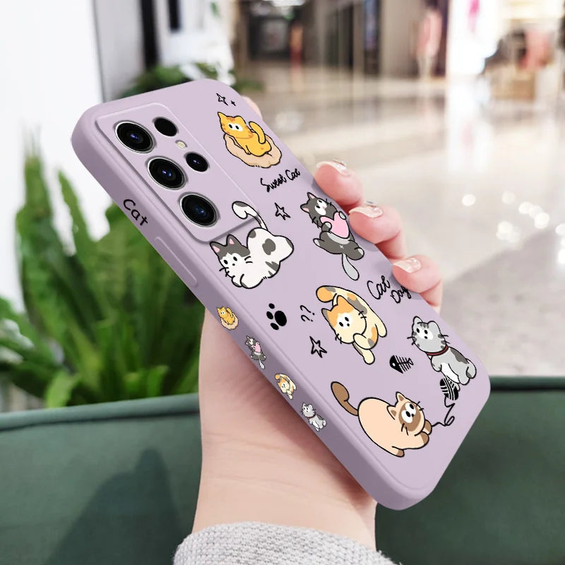 Cat String Ball Phone Case For Samsung Galaxy S25 S24 S23 S22 S21 S20 S10 S10E Ultra Plus FE Note 20 Ultra 10 Plus Cover