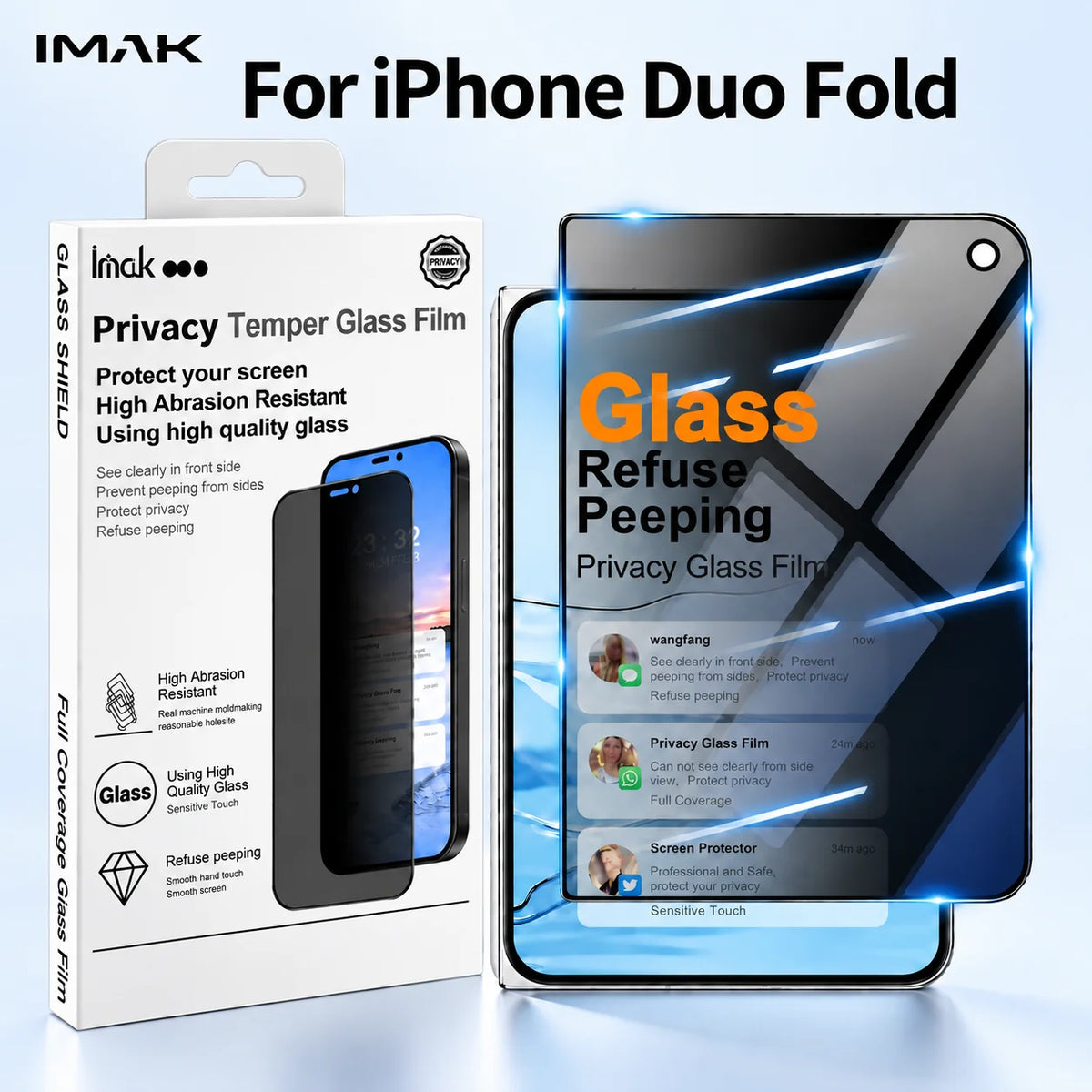 Privacy Tempered Glass For iPhone Duo Fold Protector Film Anti Spy Full Screen Coverage FM0010