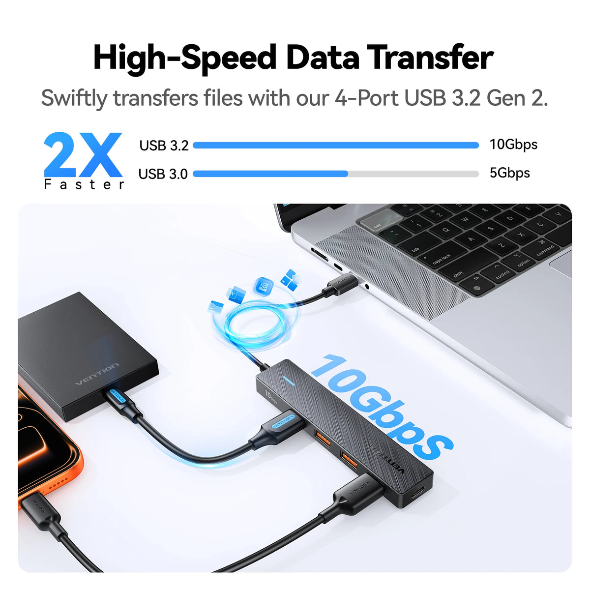 Vention New USB 3.2 Gen2 HUB 10Gbps PD100W Charging USB A Type C 5 Ports Splitter Multiport Adapter for Macbook Pro Air Laptop