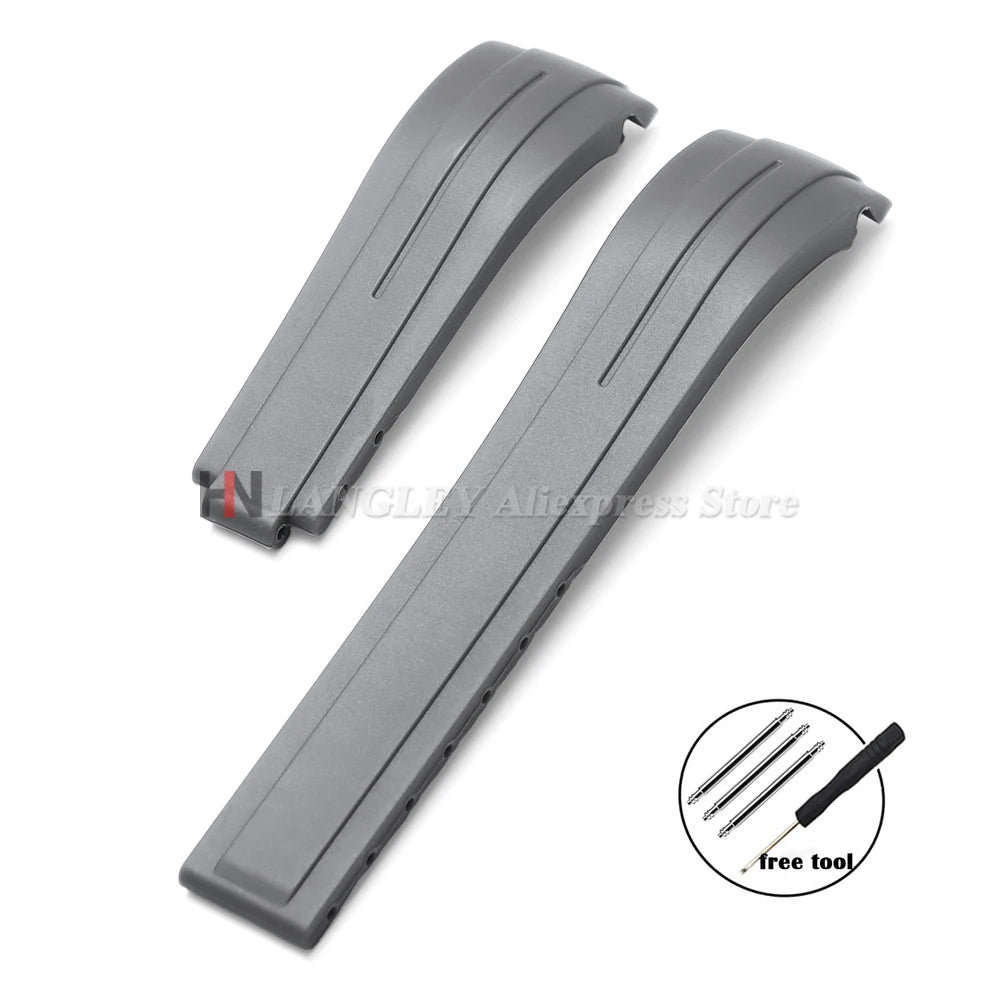 Curved Rubber Watch Bracelet 20mm 21mm 22mm for Rolex Green Water Ghost for Oysterflex Waterproof Silicone Folding Buckle Straps