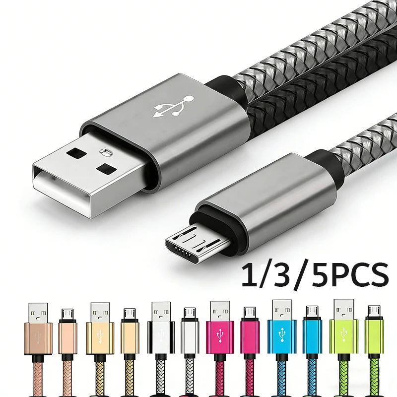 Micro USB Cable Data Sync 2A Fast Charging 1/3/5pcs Nylon Braided Charger Cable For Samsung Huawei HTC Android USB Micro Phone