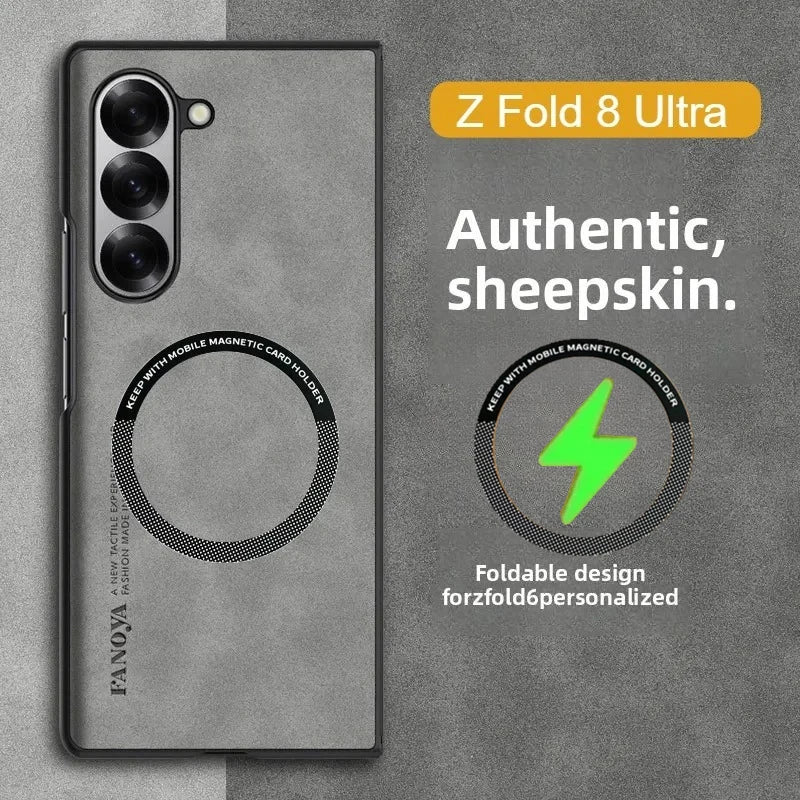 Luxury Ultrathin Sheepskin Leather Slim Phone Case for Samsung Galaxy Z Fold 8 Ultra 7 6 5 4 3 Magnetic Charge Shockproof Cover