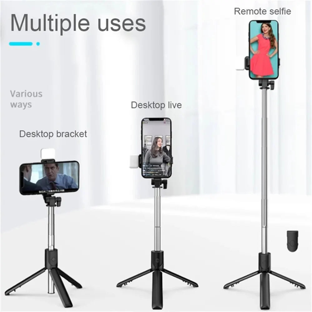 Foldable Portable Selfie Stick Tripod With Detachable Bluetooth Remote Control With LED Selfie Light For Phone Video Live Holder
