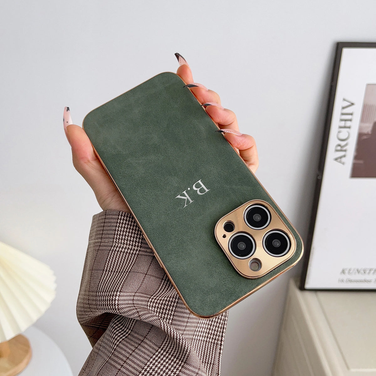 Leather Personalised Customized Name Case For Iphone 11 12 13 14 15 16 17 Pro Max 17 Air Plating Frame Lambskin Initials Cover