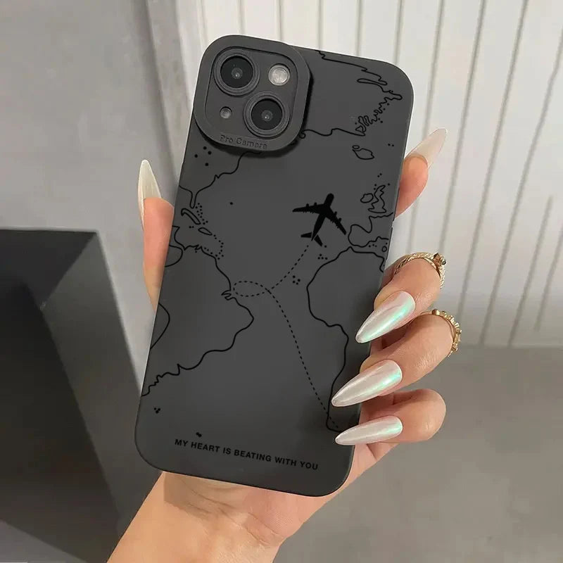 Travel-nspired Airplane Route Desian Phone Case For iPhone 17 15 14 13 12 11 16 Pro Max Air 16E 7 8 Plus X XR XS SE2 Soft Cover