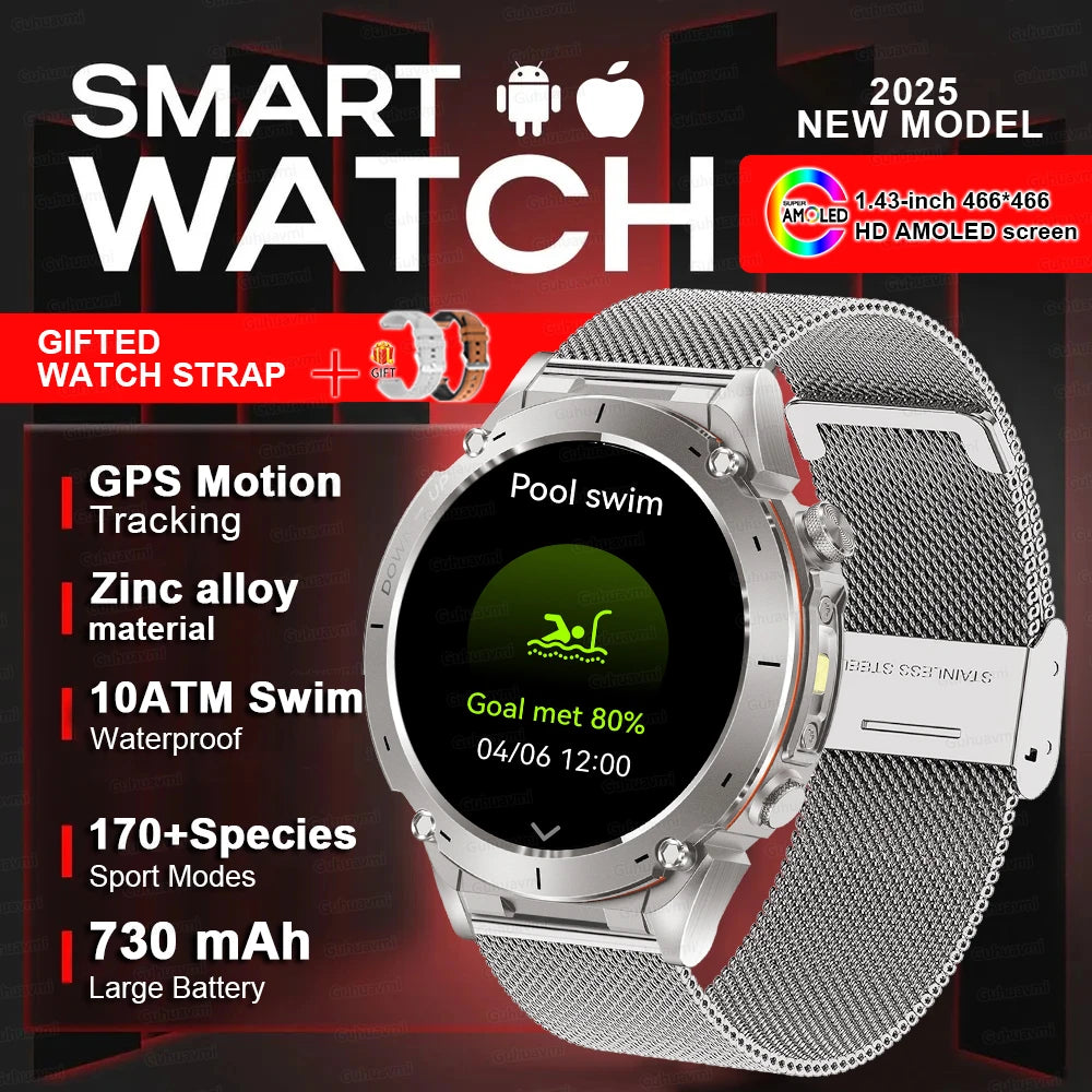 Outdoors TANK New GPS SmartWatch Man Dual-Band GNSS Military 10ATM Waterproof LED Flashlight Compass Altimeter NFC HD Call Watch