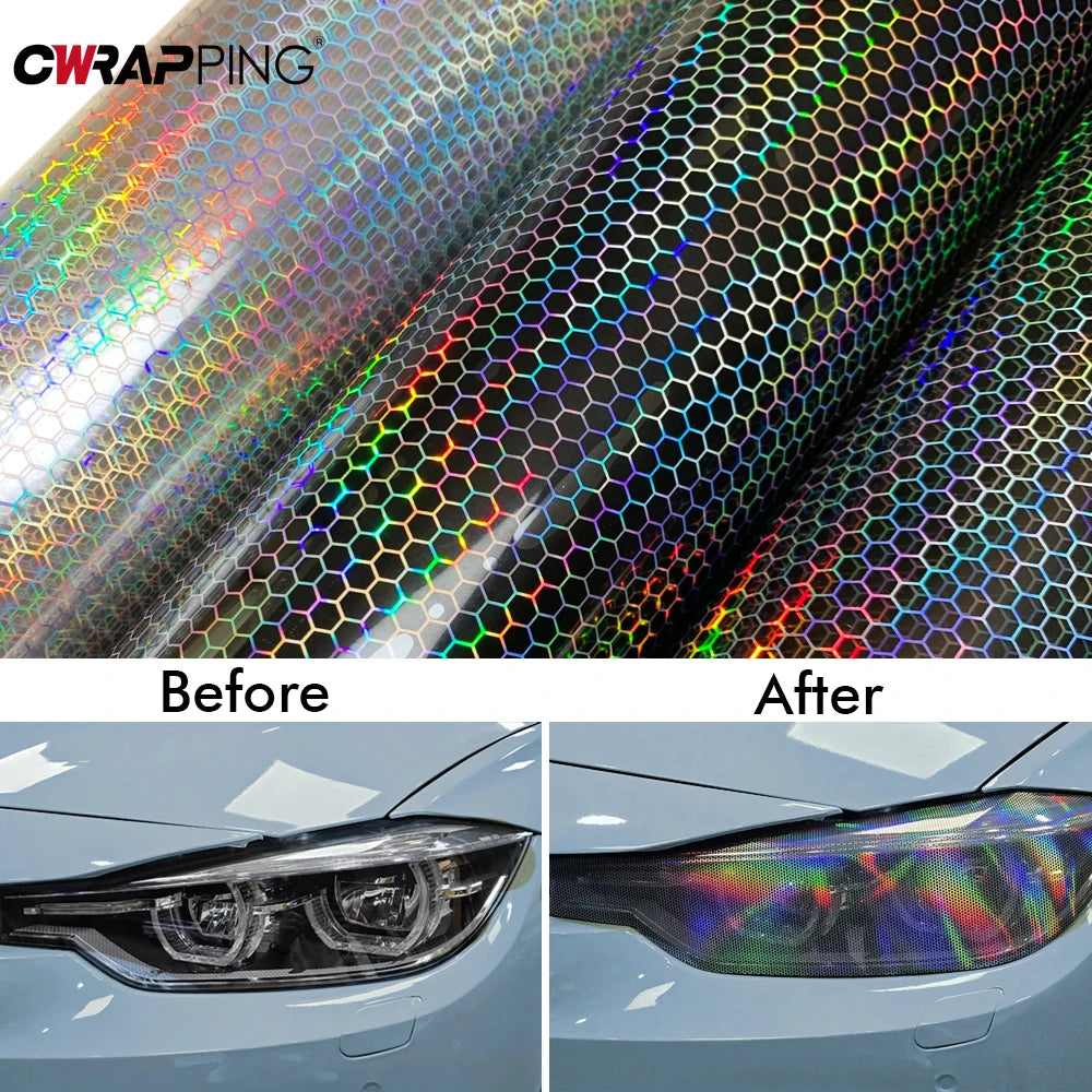 CarHeadlights Taillight Laser Honeycomb Lamp Vinyl Wrap Fog Light Taillight Stickers Automobile Headlight Tint Waterproof Films