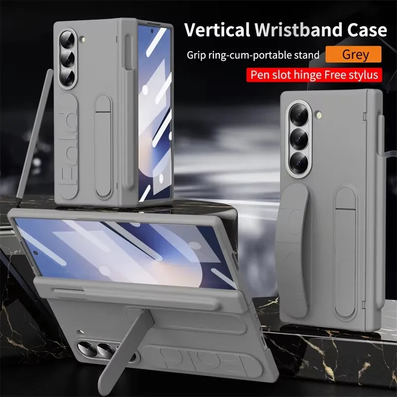 Wristband Holder Hinge Case For Samsung Galaxy Z Fold 8Ultra 8 7 6 5 4 3 5G With Pen Slot S Pen Screen Protector Film Protect
