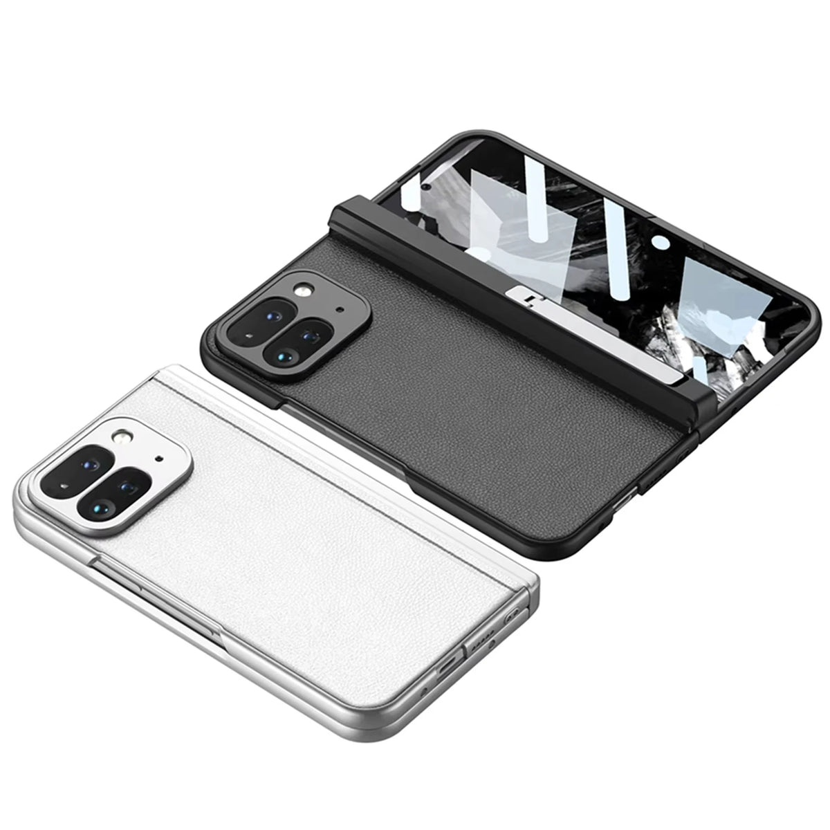 Magnetic Hinge Stand Case For Google Pixel 9 Pro Fold Plain Leather Screen Glass Protective Hard Cover For Pixel 9 Pro Fold Case