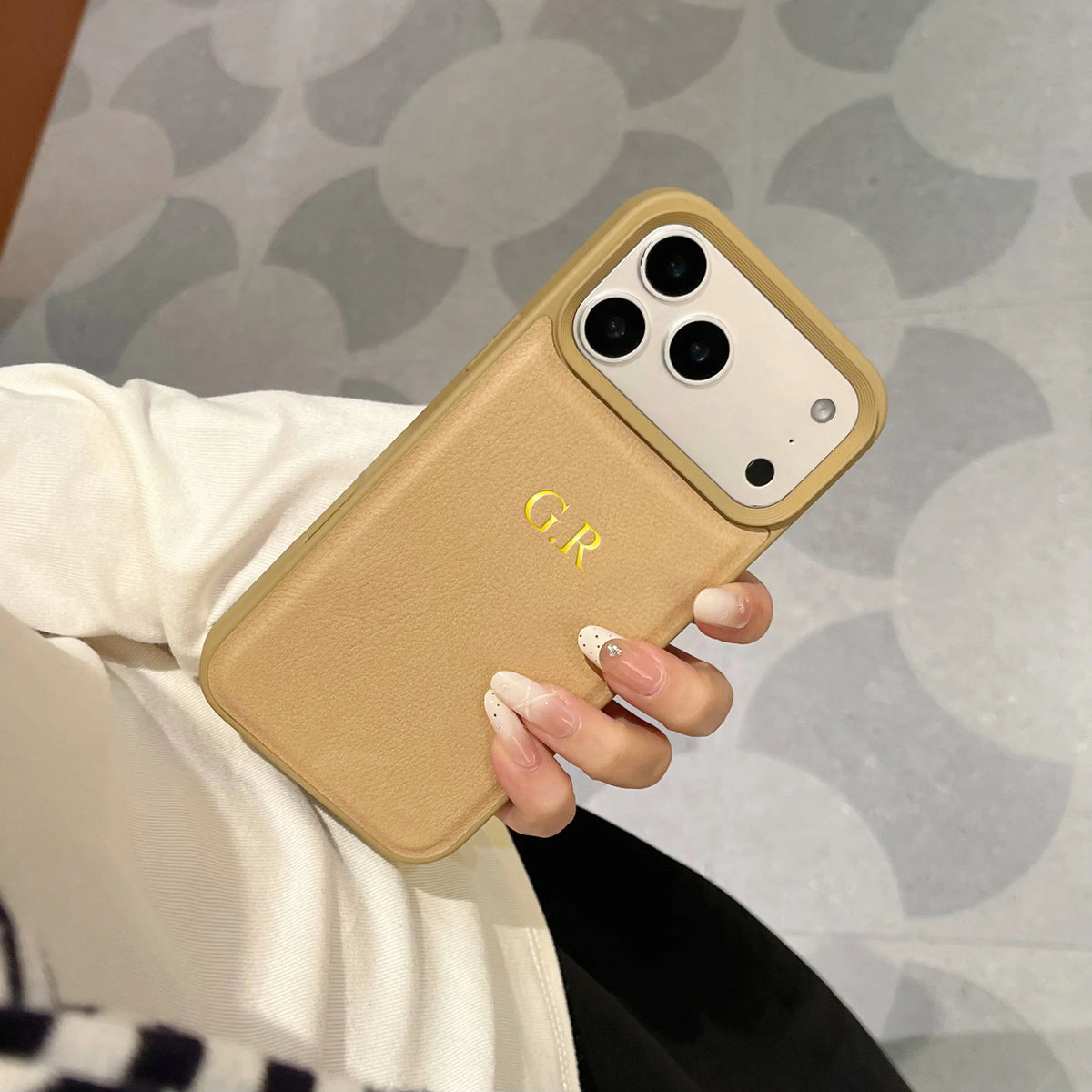 Personalized Luxury Faux Leather Custom Name Case for iPhone13 14 15 16 17 18Pro Max Plus Air Hot Gold Foil Embossed DIY Letters