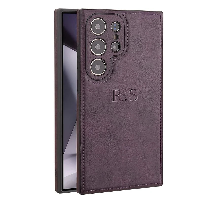 Personalised Customized Initials Name Case For Samsung Galaxy S22 S23 S24 S25 Ultra Soft Luxury Classic Leather Cover S24 S25