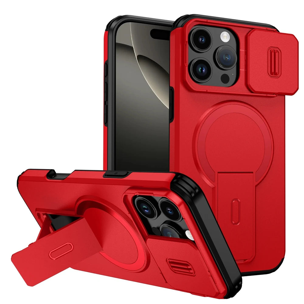 Luxury Armor Magnetic Case for IPhone 17 Air 16e 16 15 14 13 12 Mini 11 Pro Max Plus Flip Lens Stand Cover Wireless Charing