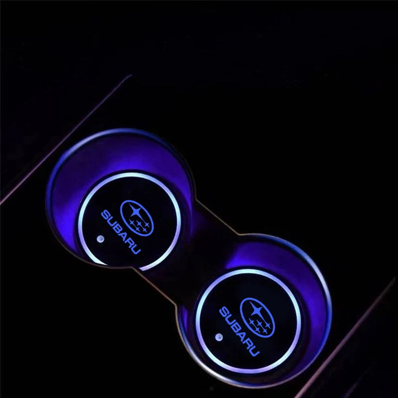7 Color LED Car Cup Holder Light Luminous Coaster Water Cup Pad For Subaru STI Brz Wrx Xv Ascent Forester Outback Impreza Legacy