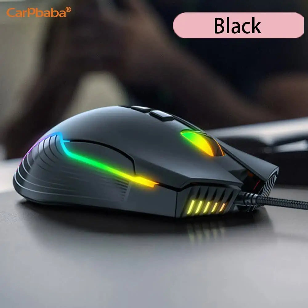 RGB Gaming Mouse Pink Cute Mouse 6400 DPI Wired Optical Mouse with Cool Lighting Mice for Home Office Notebook PC