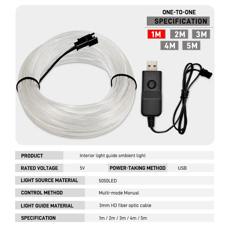 Car Interior Decorative Lamps EL Wiring Neon Strips Dashboard Auto LED Ambient Lights DIY Flexible Atmosphere Lamp 1M/3M/5M