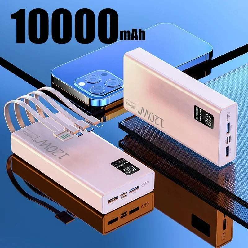 VIVO 120W 500000mAh Power Bank Built in 4 Cables Large Capacity Fast Charging Portable External Battery for iPhone Samsung New