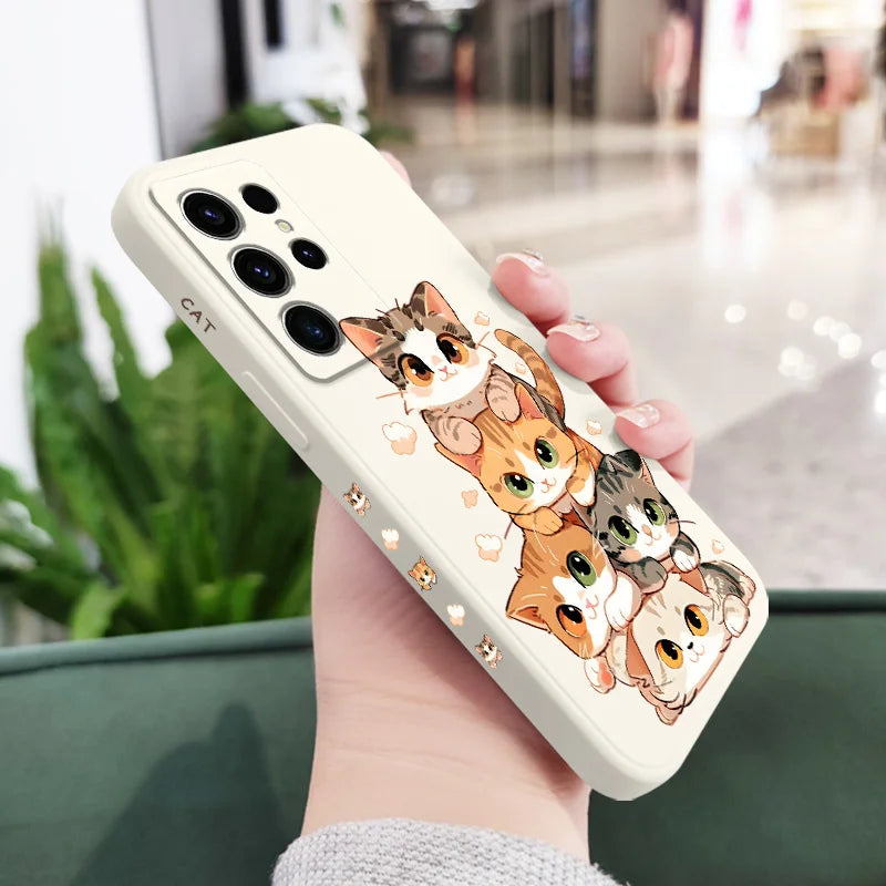 Cute Soft Cat Phone Case For Samsung Galaxy S25 S24 S23 S22 S21 S20 S10 S10E Ultra Plus FE Note 20 Ultra Plus Cover