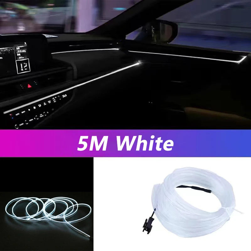 5M Car Interior Led Strip Light Neon EL Wiring Decorative Lamp For Auto DIY Flexible Ambient Light USB Party Atmosphere Diode
