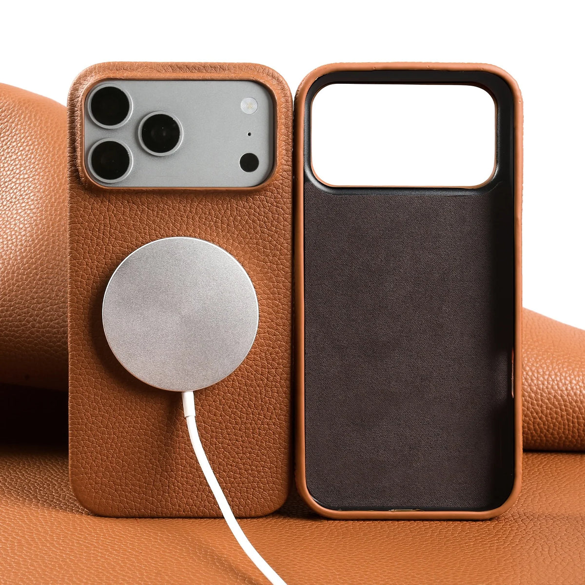 Litchi Genuine Leather Case for iPhone 17 Pro Max 16 15 14 13 12 11 For Magsafe Luxury Genuine Leather Handmade Phone Cover