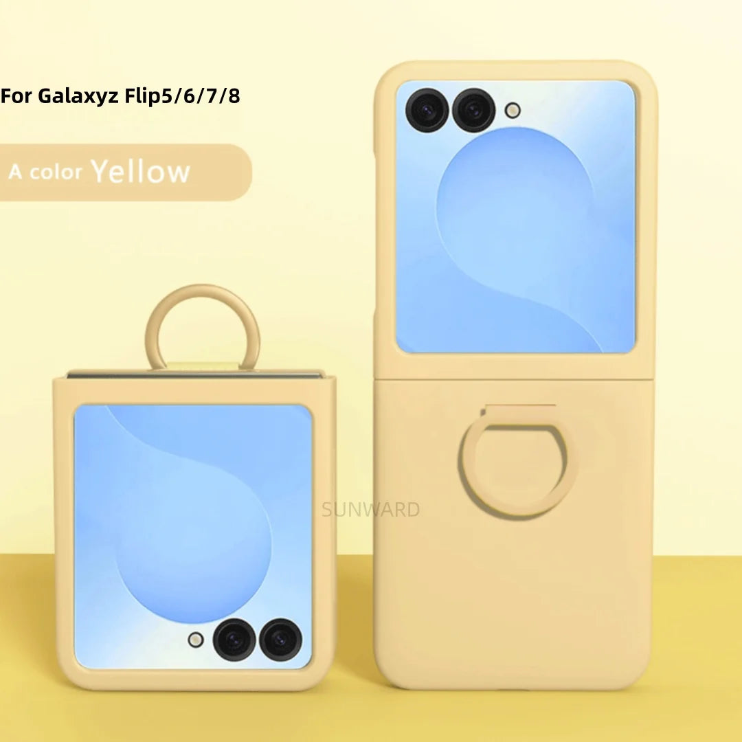 Luxury Large Window Gradient Color Silicone Ring Protect Phone Case For Samsung Galaxy Z Flip 8 7 6 5 Z Flip7 FE Skin Feel Cover
