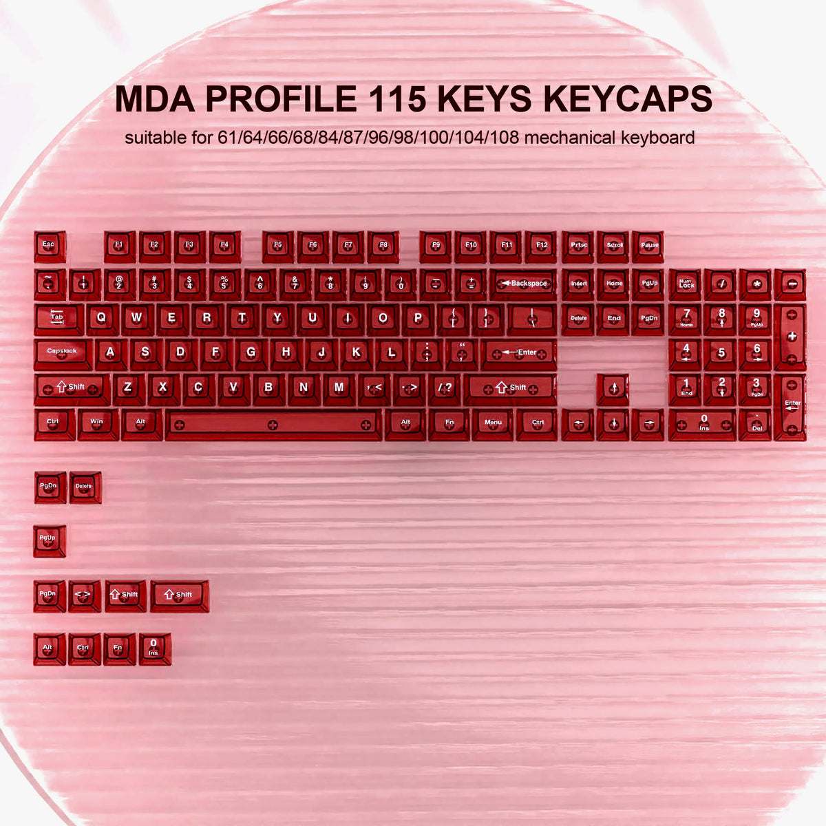 115 Keys Semi-transparent RGB Backlit PC Keycaps MDA Profile Foggy Pink UV-print Keycaps for Cherry Gateron MX Switches Keyboard