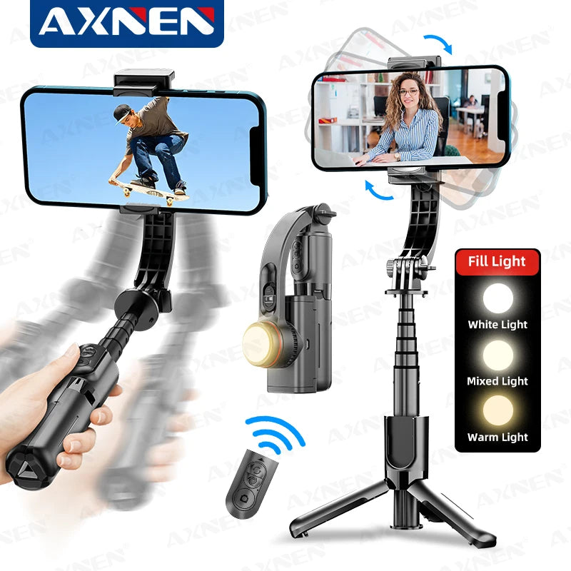 AXNEN Handheld Selfie Stick Gimbal Stabilizer for iPhone Android Smartphone Anti-shake Video Record Tripod with Fill Light App