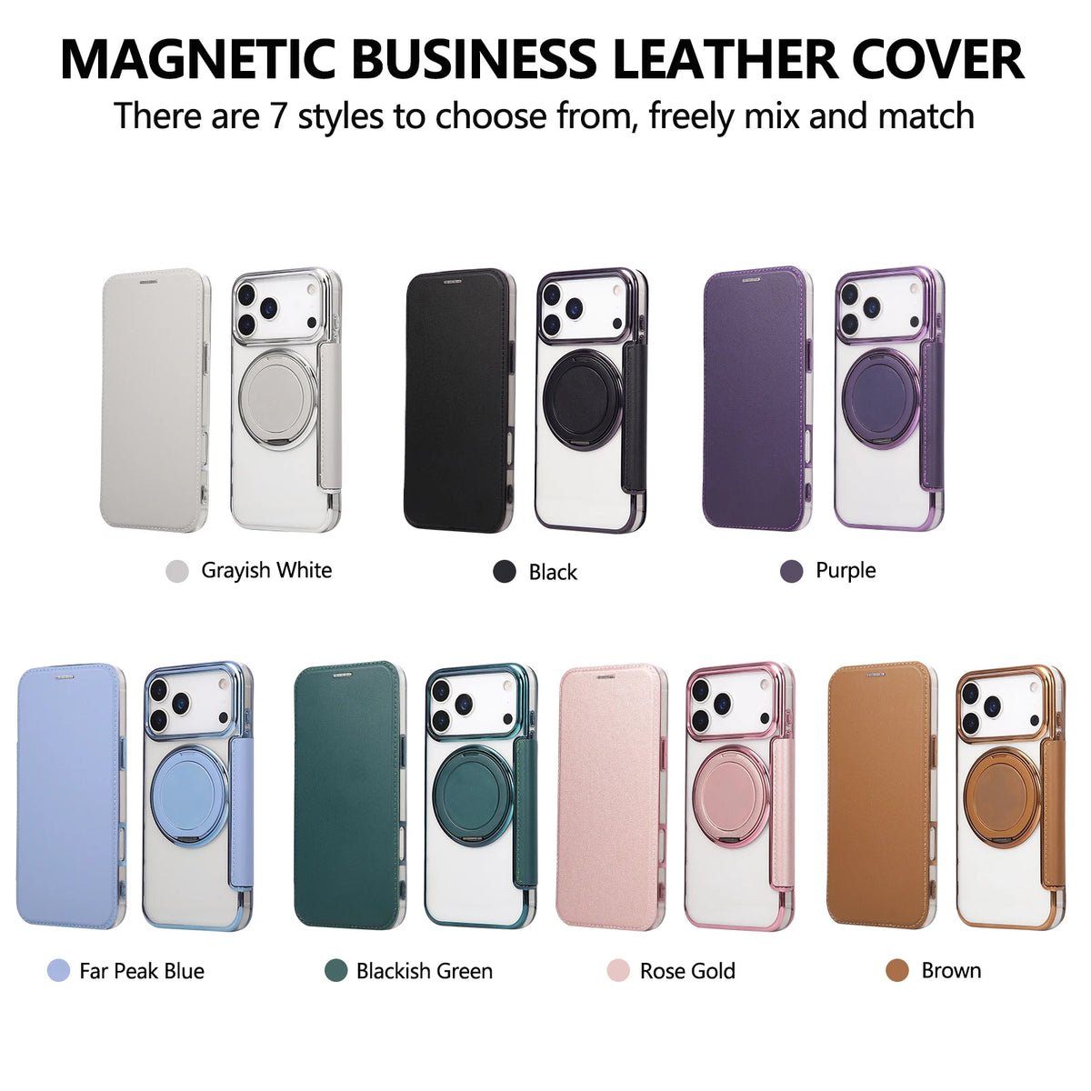 360 Rotating Bracket Magnetic Leather Case for IPhone 17 Pro Max 16 Plus 15 14 Shockproof Comfortable Grip RFID Bag Book Cover