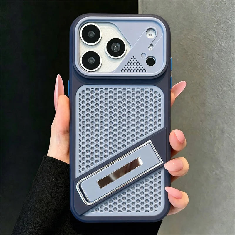 Luxury Heat Dissipation Stand Phone Case For iPhone 17 13 12 11 14 15 16 Pro Max Instantly Transform Into 17Promax Bumper Cover