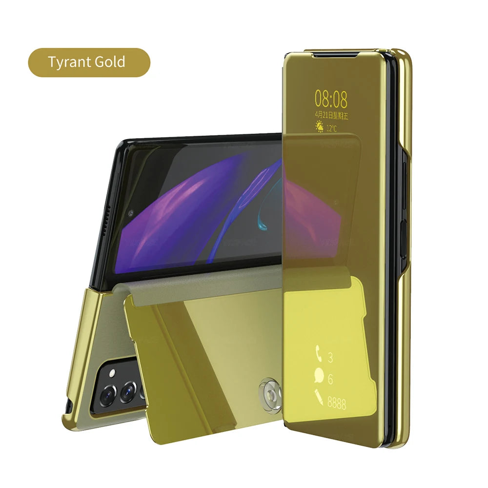 6 Colors Mirror Clear View Stand Flip Case For Samsung Galaxy Z Fold 2 3 4 5 6 7 8 Ultra Full Cover Folding Plathing Phone Cover