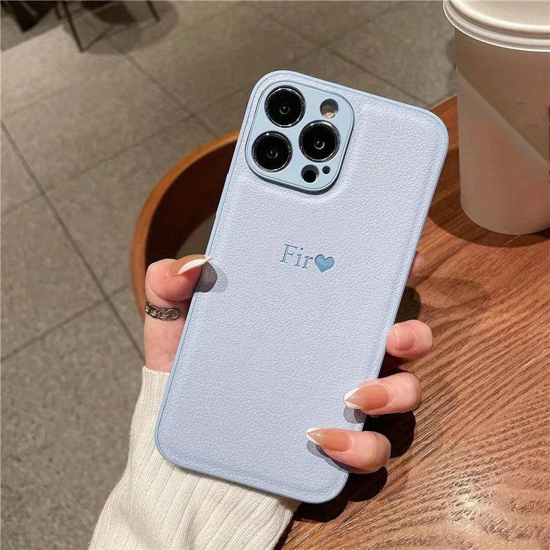 Personalize Customize DIY Initial Name Leather Soft Case For iPhone 16 15 14 Pro Max 11 12 13 X S XR 7 8 Plus Protective Cover