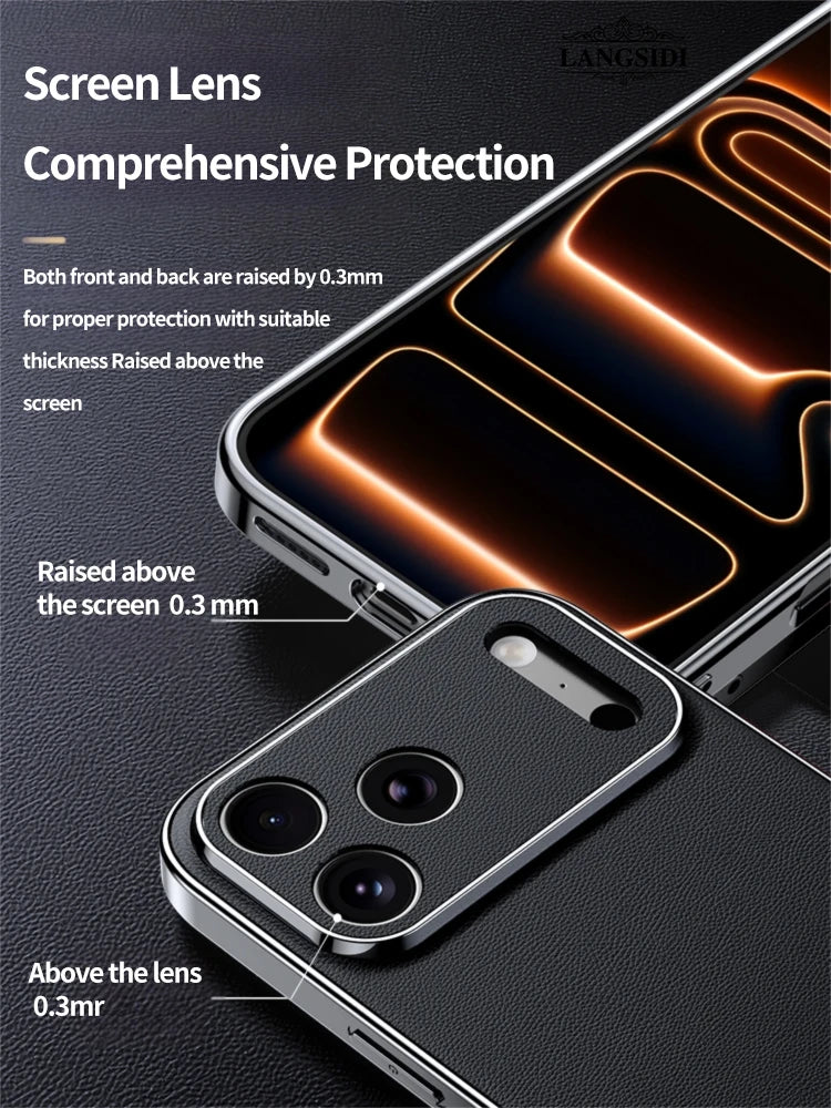 Luxury Leather Phone Case for iPhone 17 16 15 14 Pro Max Air 17Pro 16Pro Full Lens Protection Back Cover