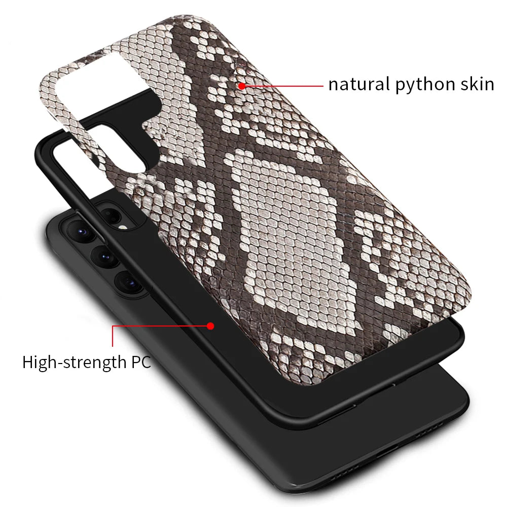 Genuine Python Leather Phone Case for Samsung Galaxy S26 S23 S22 S24 S25 Ultra S21 Plus A57 A56 A55 5G Luxury Snakeskins Cover