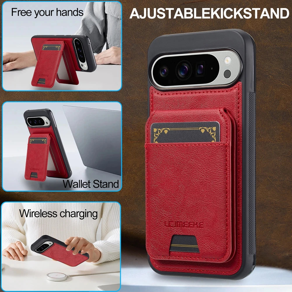 2 in 1 Leather Case for Google Pixel 10 10Pro 10A 9 9Pro 9A 8 8Pro 8A 7 7A Pro XL ProXL Cards Bag Wireless Charging Phone Cover