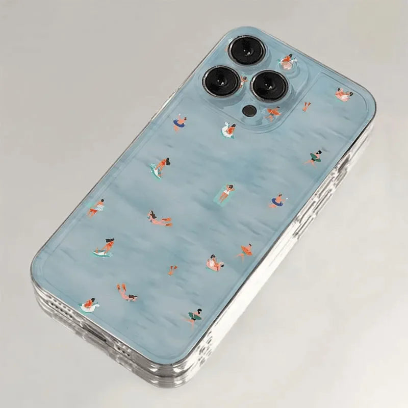 INS Summer Refreshing Creative Blue Pool Cool Trend Phone Case For iPhone 16 E 15 14 13 12 11 Pro XR XS Max 7 8 Plus Y2K Cover 