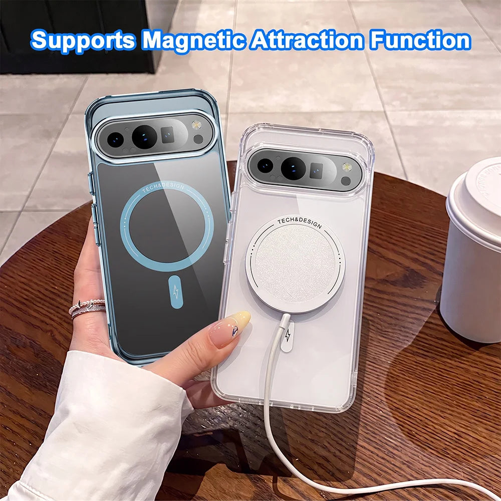 Color Frame Clear Magnetic Phone Case For Google Pixel 9 10 Pro XL 10A 9A 8A 1 0 9 8 Cases Wireless Charging Cover Capinha Funda