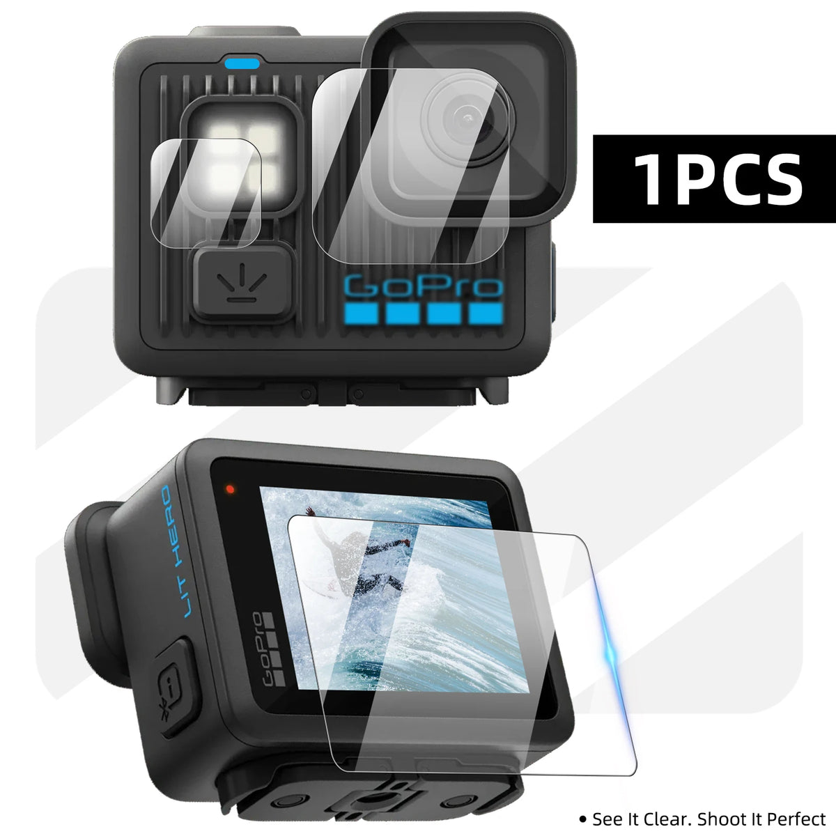 9H Hardness Glass for Gopro Lit Hero, Screen & Lens Protector Clear Ultra-HD Tempered Glass Anti-scratch Film Accessories
