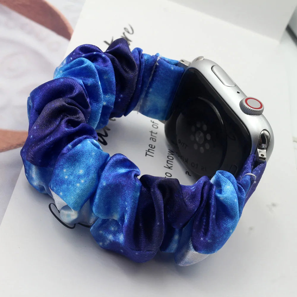 Scrunchie Elastic Watch Band for Apple Watch Band 38mm 40mm 41mm 42mm 44mm 45mm 46mm 49mm Cloth Pattern Printed Fabric Wristband