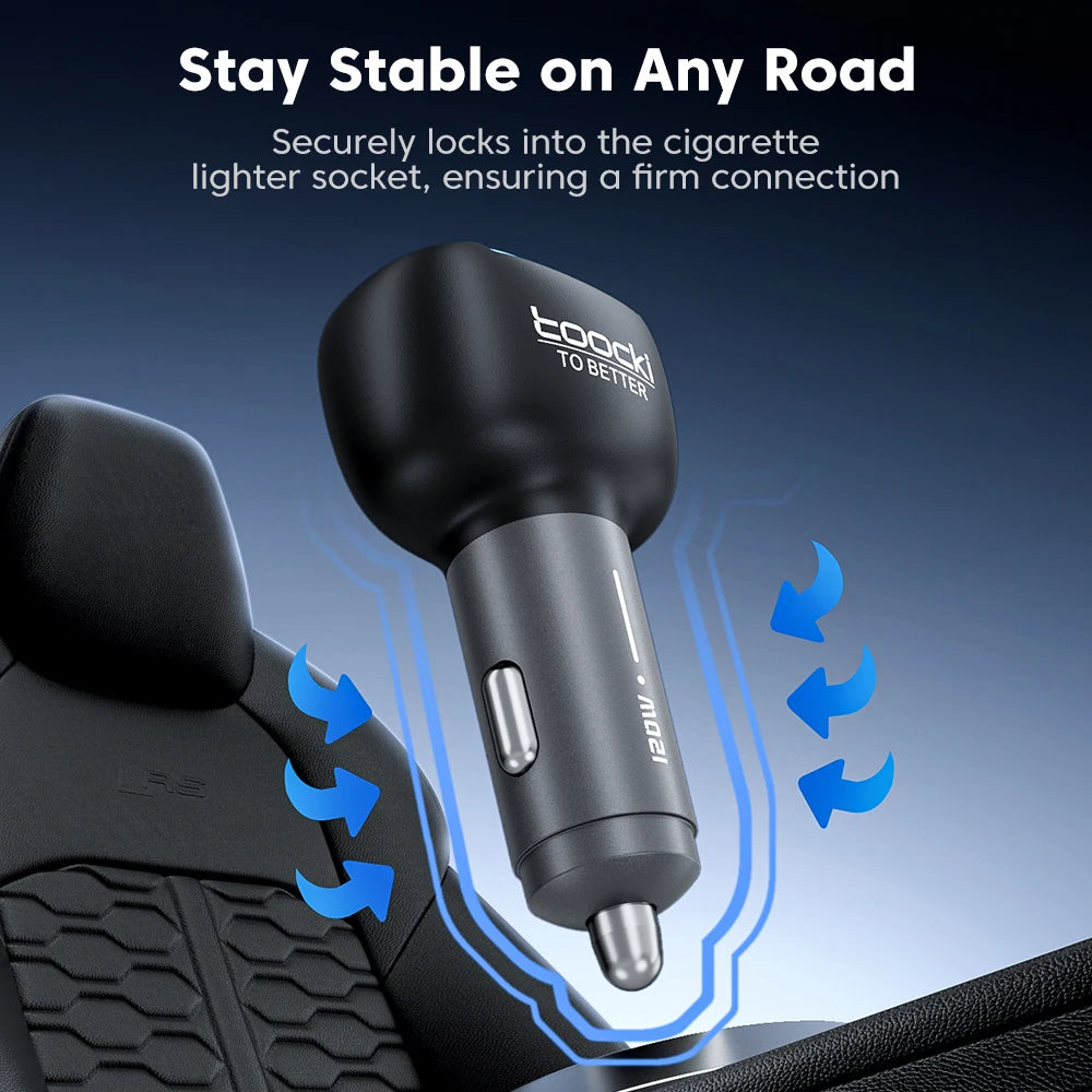 Toocki 120W Mini Car Charger Qi2.2 45W Max USB C PD PPS QC Fast Charging LED Light Zinc Alloy Phone Charger for iPhone17 Samsung