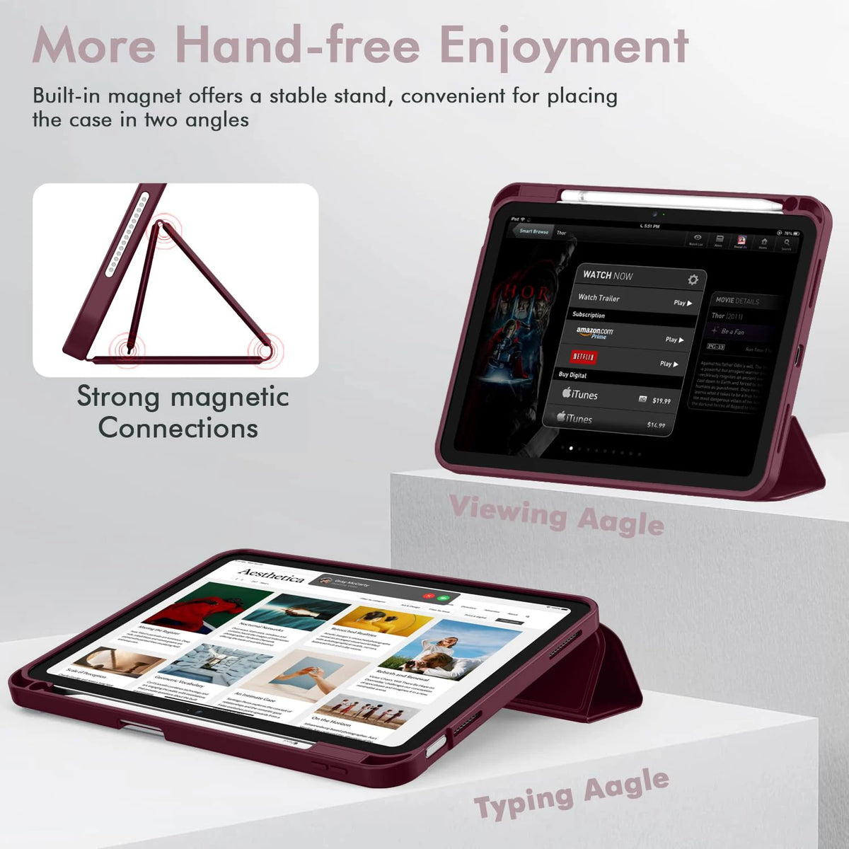 For iPad (A16) 11th 10th Generation Air 4th 5th 10.9 Pro 11 M2 M3 M4 M5 2026 2025 2024 Magnetic Flip Smart Cover Pencil Case