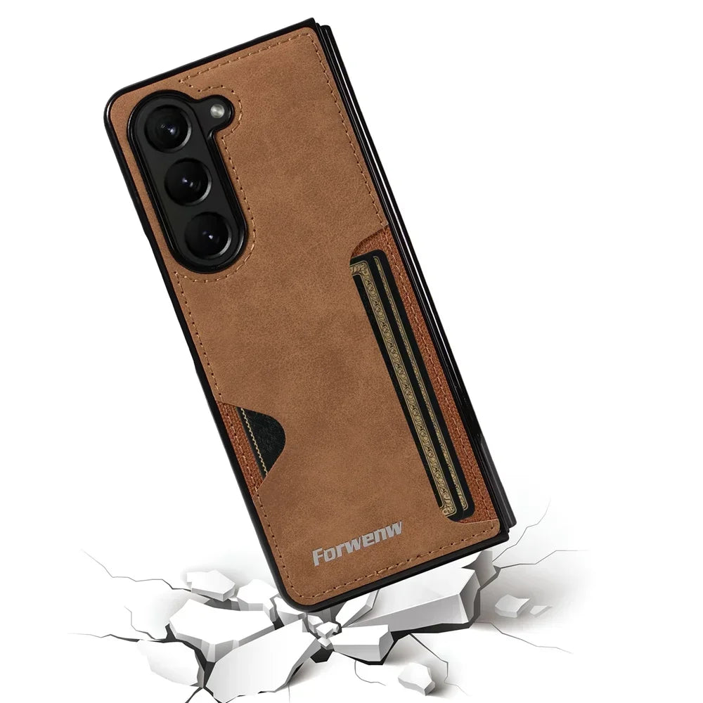 Luxury PU Leather + PC Hold Case for Samsung Galaxy Z Fold 8 Ultra 7 6 5 4 3 Fold7 Fold6 Fold8 Card Slot Phone Cover Etui Coque