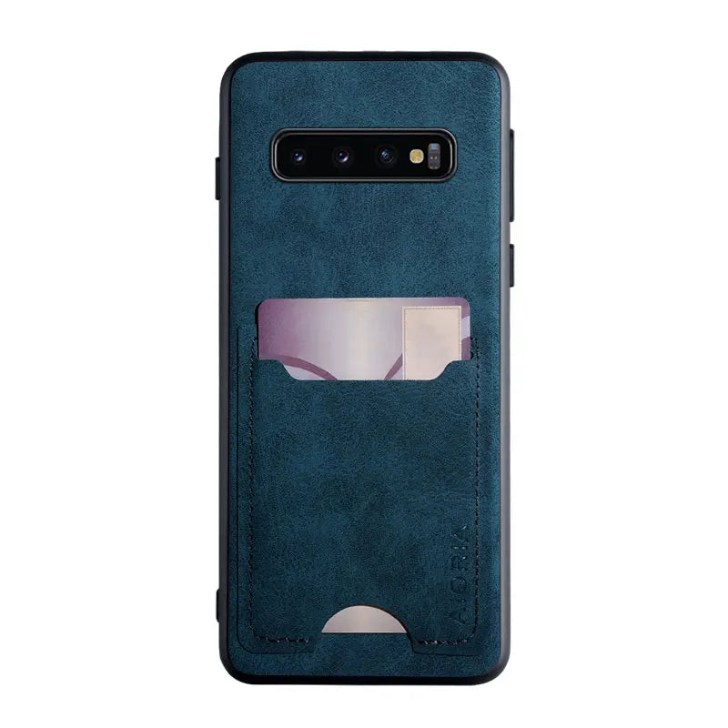 Premium Leather Card holder Case for Samsung Galaxy S10 S10e S9 Plus Lite Scratch-Resistant Solid Color Pocket Holder Cover